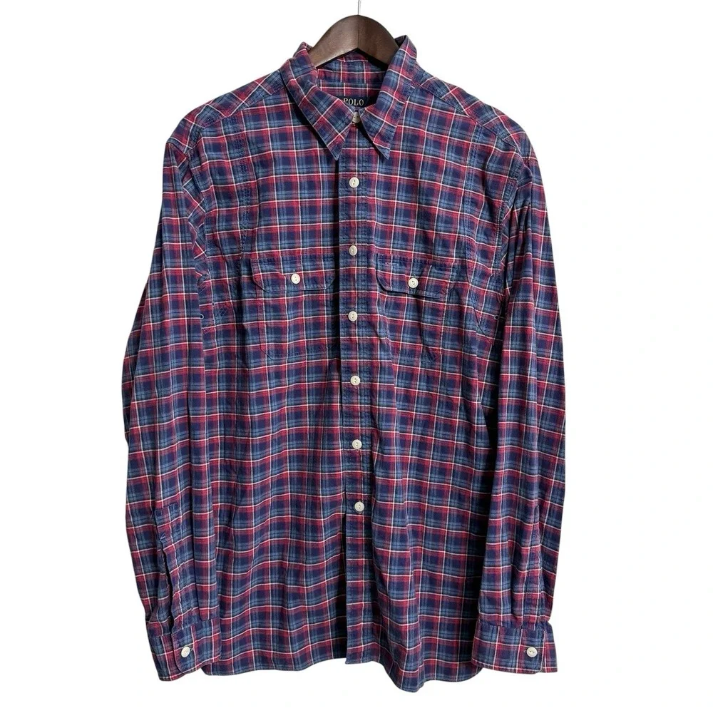 Polo Ralph Lauren USRL Naval Station shirt mens XL plaid vented pockets work vtg